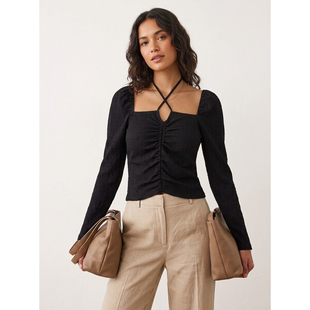 Ruched Halter Neck Sanctuary Black Crinkle Rayon Top Size XL Extra Large